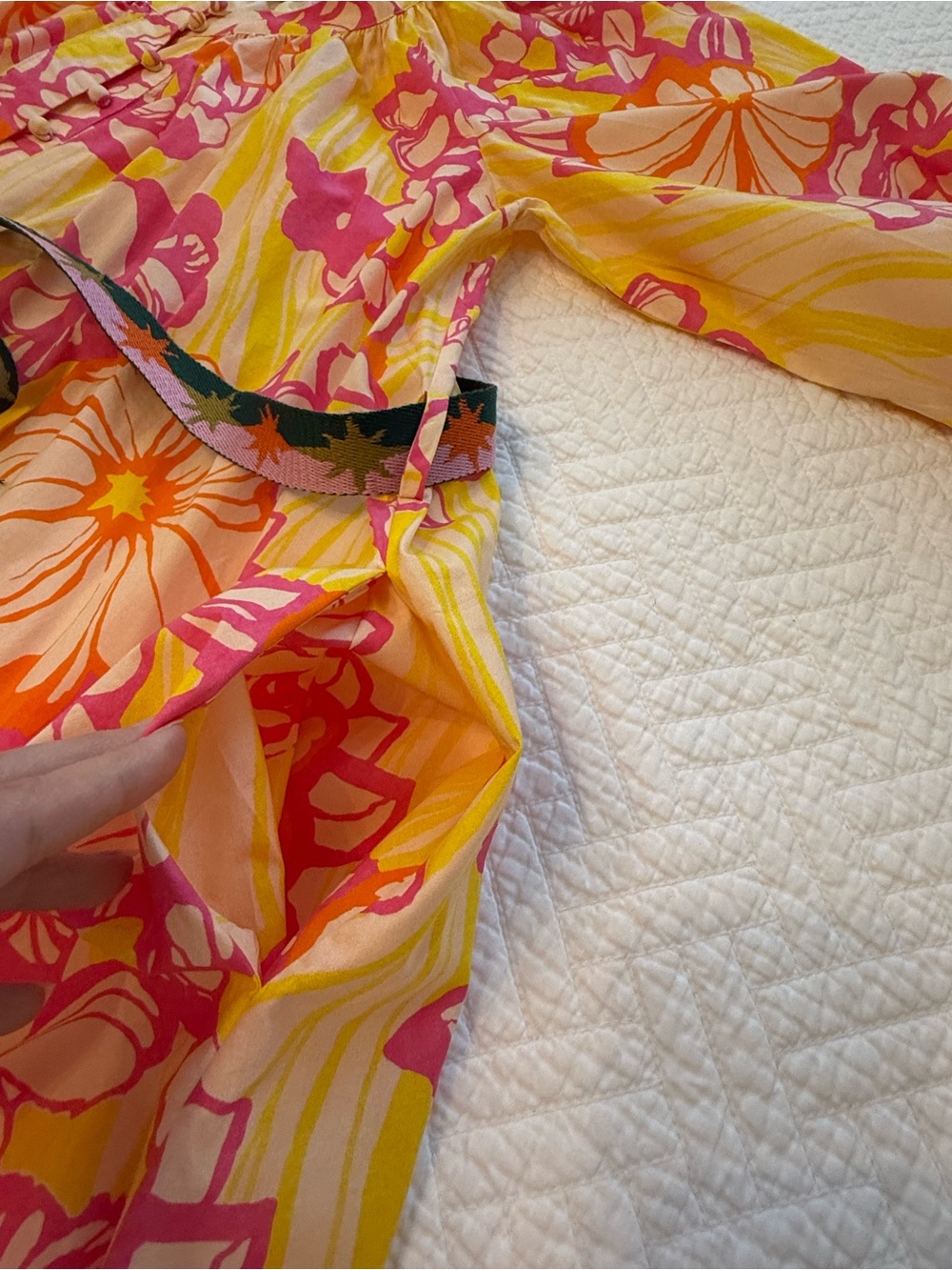Alemais Pink & Yellow Floral Cotton Mini Dress with Belt - AU12/US8 - Picture 13 of 13